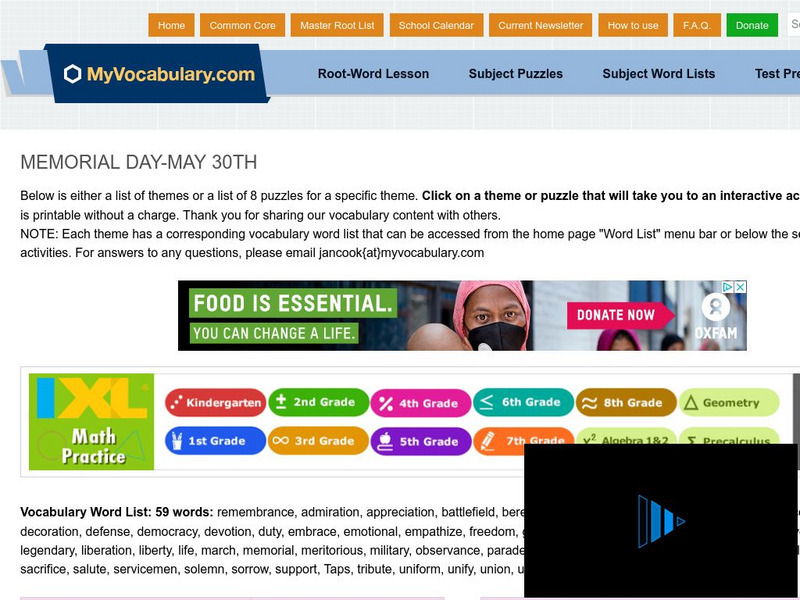 My vocabulary.com: Memorial Day May 30th Interactive My vocabulary.com: Memorial Day May 30th Interactive
