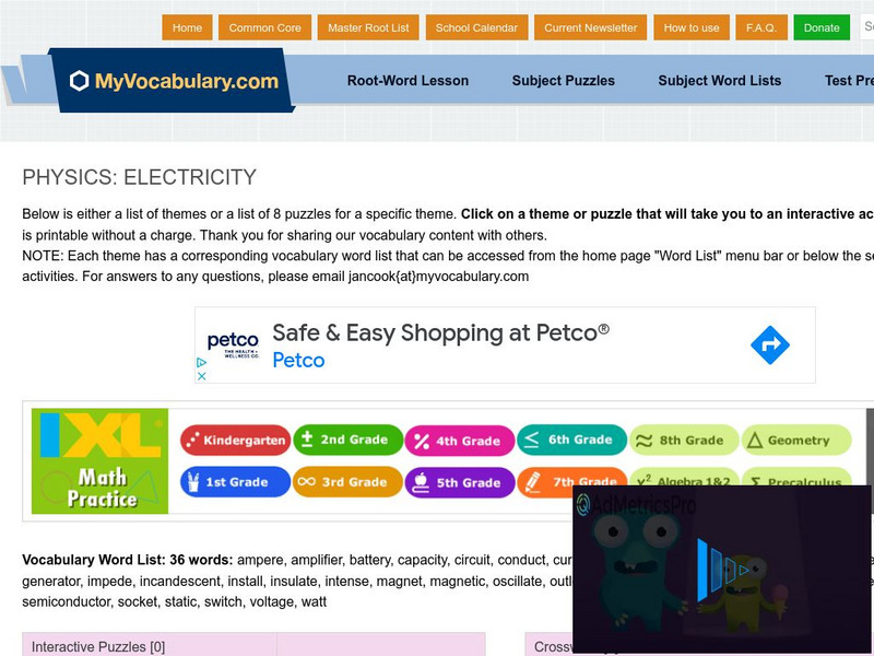 My vocabulary.com: Physics: Electricity Interactive My vocabulary.com: Physics: Electricity Interactive