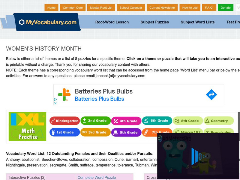 My vocabulary.com: Women's History Month Interactive My vocabulary.com: Women's History Month Interactive
