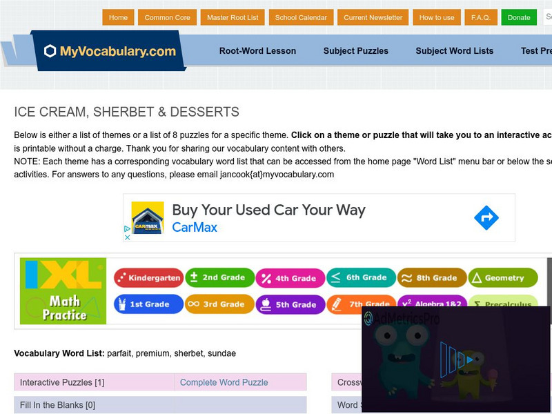 My vocabulary.com: Ice Cream, Sherbet & Desserts Interactive My vocabulary.com: Ice Cream, Sherbet & Desserts Interactive