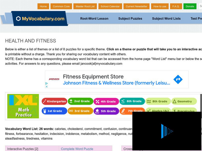 My vocabulary.com: Health and Fitness Interactive My vocabulary.com: Health and Fitness Interactive