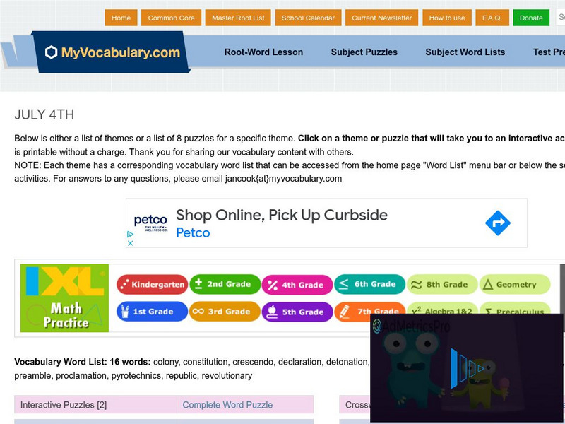 My vocabulary.com: July 4th Interactive My vocabulary.com: July 4th Interactive