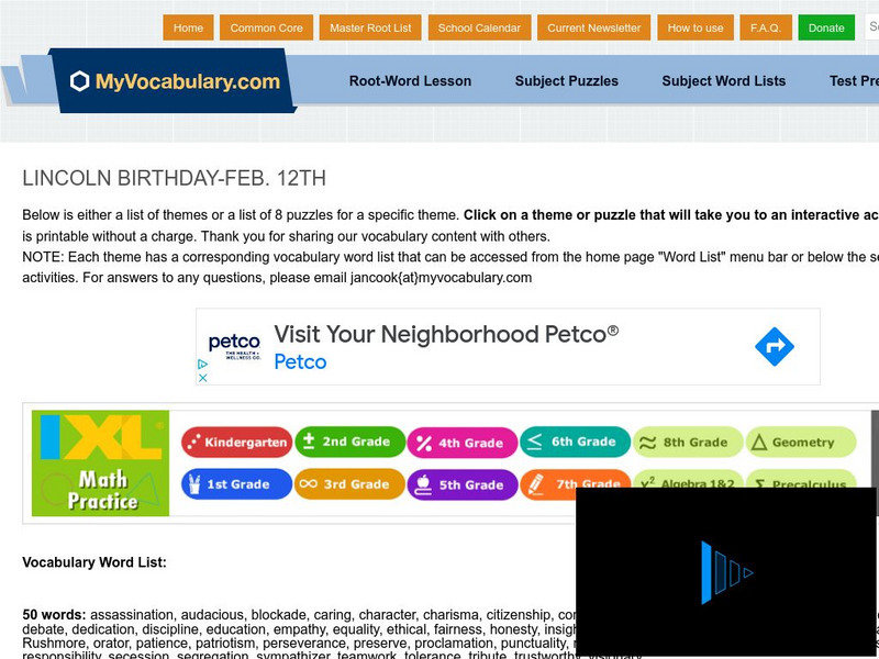My vocabulary.com: Lincoln Birthday Feb. 12th Interactive My vocabulary.com: Lincoln Birthday Feb. 12th Interactive