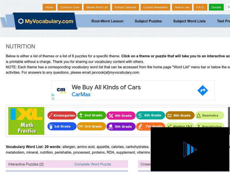 My vocabulary.com: Nutrition Interactive My vocabulary.com: Nutrition Interactive