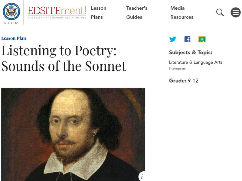 Neh: Edsit Ement: Sounds of the Sonnet Lesson Plan Neh: Edsit Ement: Sounds of the Sonnet Lesson Plan