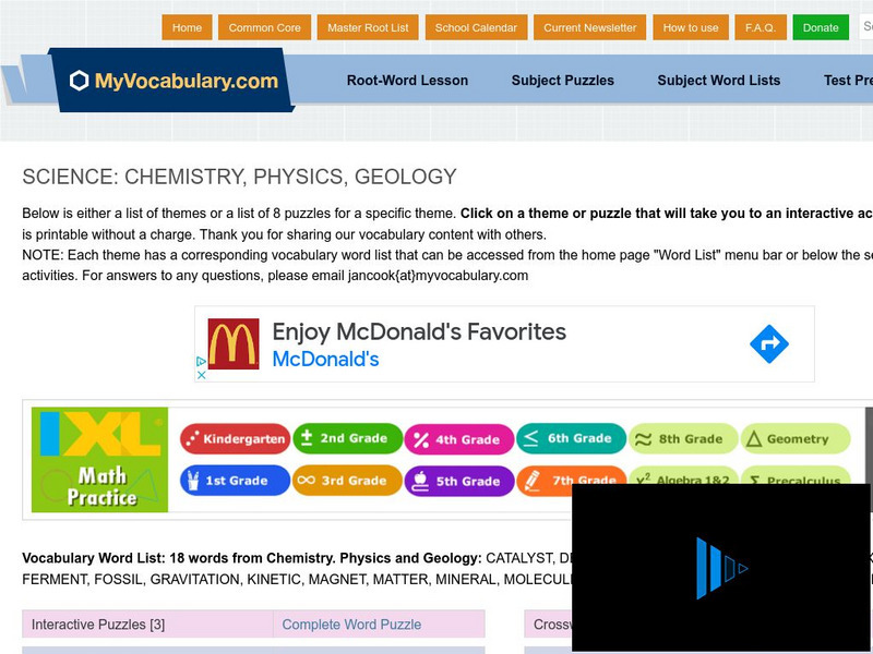 My vocabulary.com: Science: Chemistry, Physics, Geology Interactive My vocabulary.com: Science: Chemistry, Physics, Geology Interactive