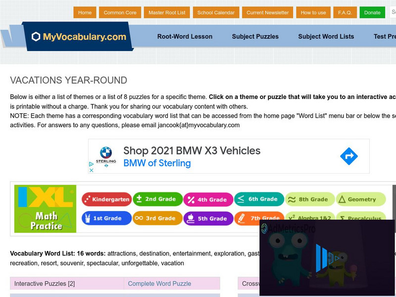 My vocabulary.com: Vacations Interactive My vocabulary.com: Vacations Interactive