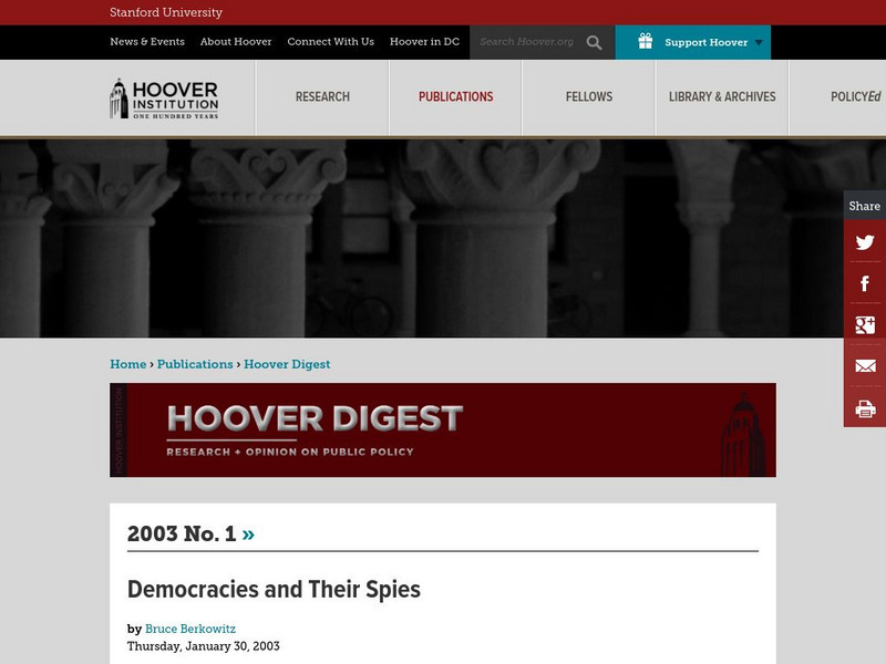 Hoover Digest: Democracies and Their Spies Handout Hoover Digest: Democracies and Their Spies Handout