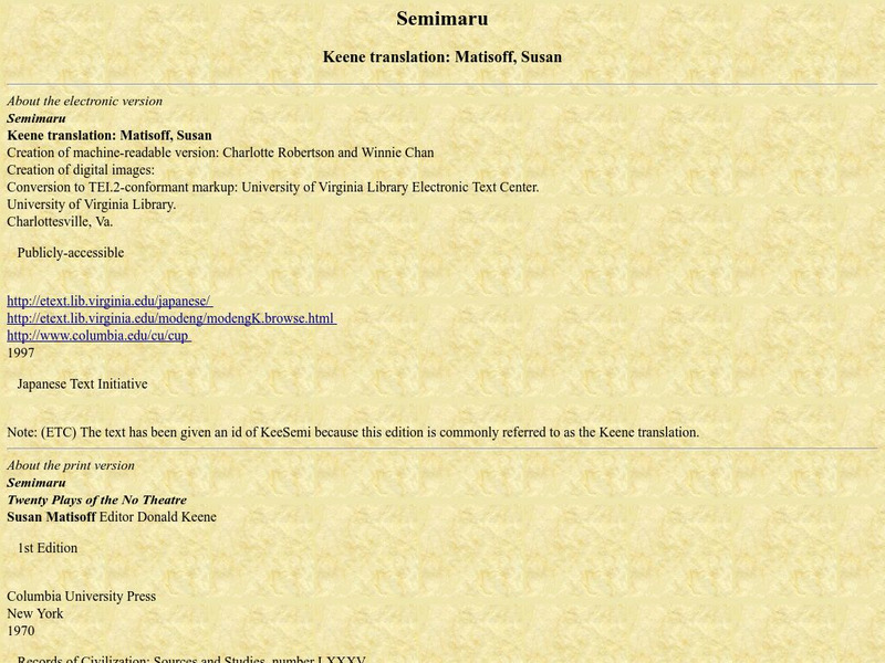 University of Virginia: Semimaru eBook University of Virginia: Semimaru eBook