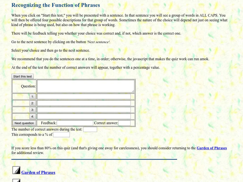 Guide to Grammar and Writing: Recognizing the Function of Phrases Unit Plan