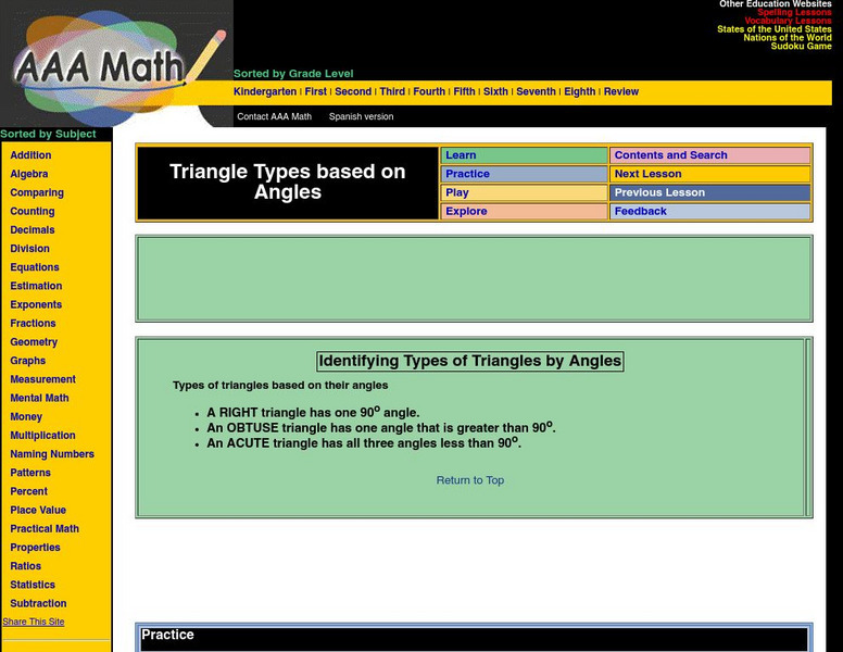 Aaa Math: Types of Triangles Based on Angles Activity