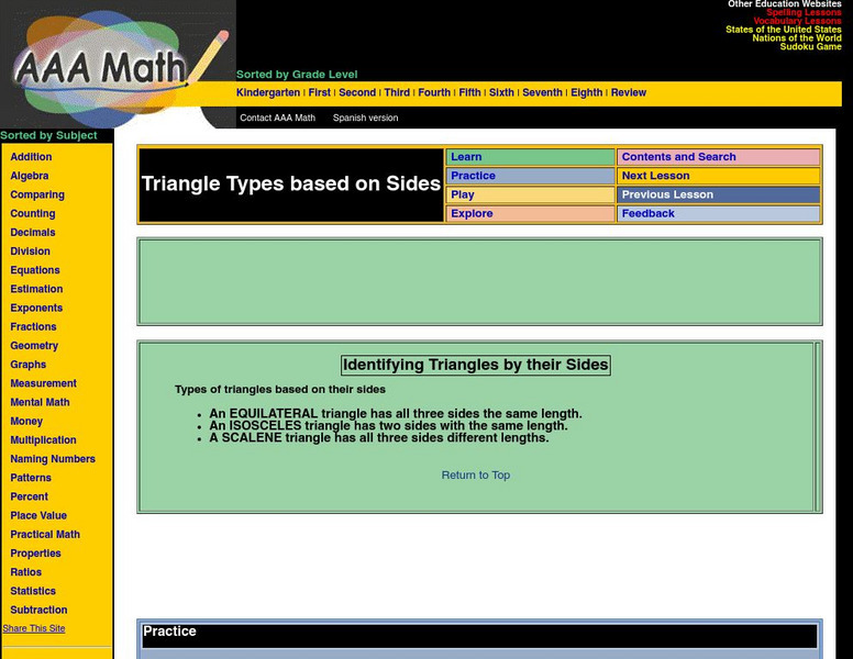 Aaa Math: Types of Triangles Based on Sides Activity Aaa Math: Types of Triangles Based on Sides Activity