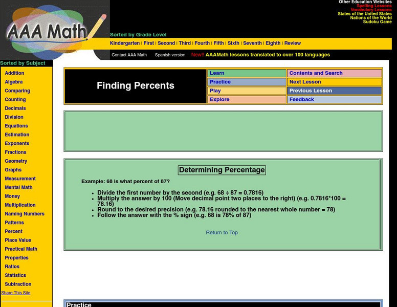 Aaa Math: Determining Percentage Activity Aaa Math: Determining Percentage Activity