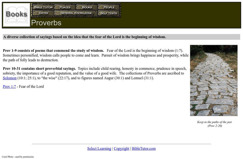 Bible Tutor: Proverbs Handout Bible Tutor: Proverbs Handout