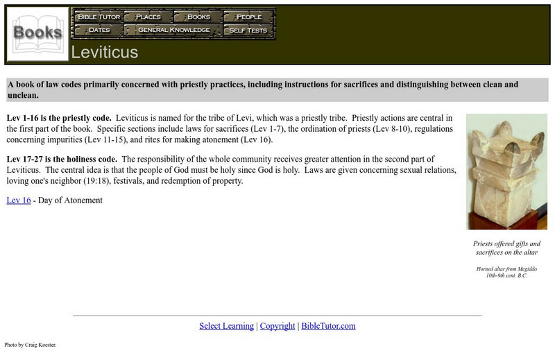 Bible Tutor: Leviticus Handout Bible Tutor: Leviticus Handout
