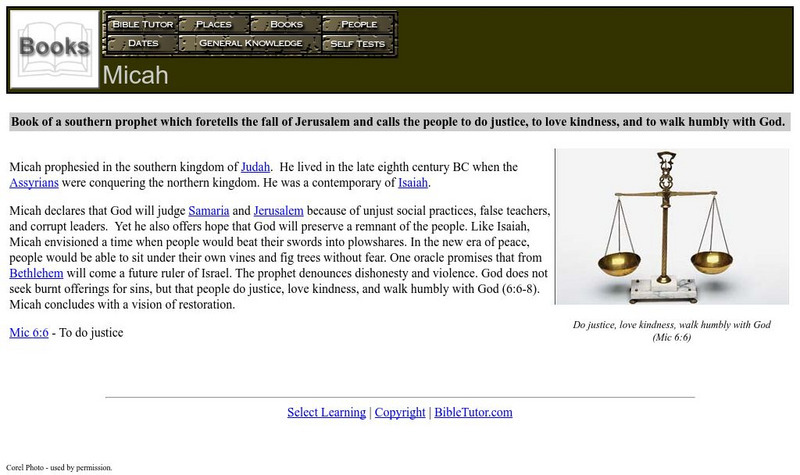 Bible Tutor: Micah Handout Bible Tutor: Micah Handout