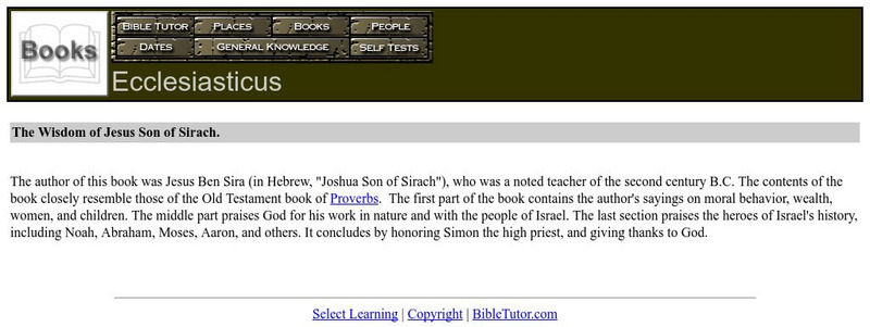 Bible Tutor: Ecclesiasticus Handout Bible Tutor: Ecclesiasticus Handout