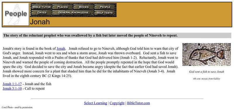 Bible Tutor: Jonah Handout Bible Tutor: Jonah Handout