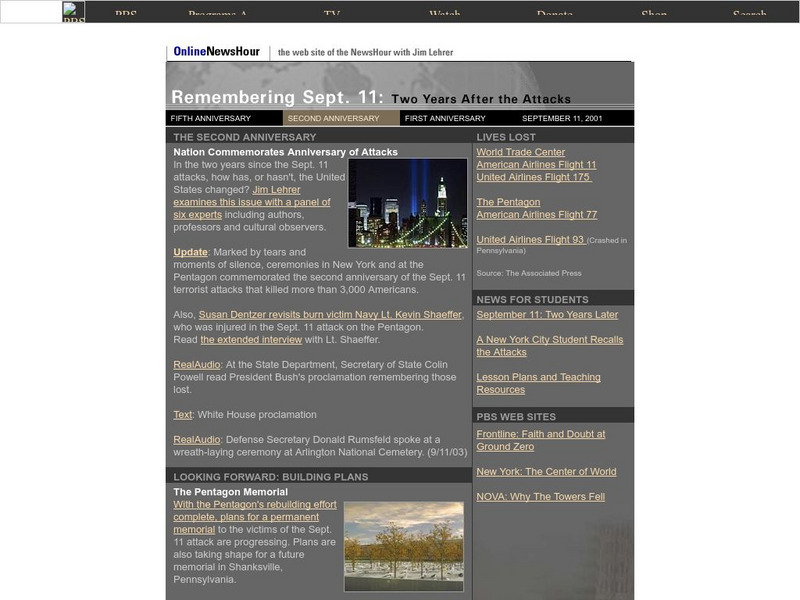 Pbs: Remembering Sept. 11: Two Years After the Attacks Website Pbs: Remembering Sept. 11: Two Years After the Attacks Website