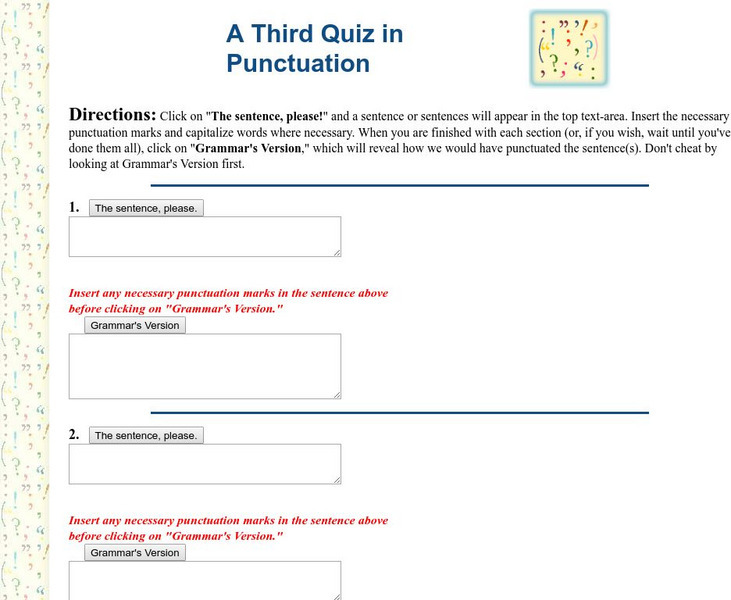 Guide to Grammar and Writing: Quiz in Punctuation Unknown Type Guide to Grammar and Writing: Quiz in Punctuation Unknown Type