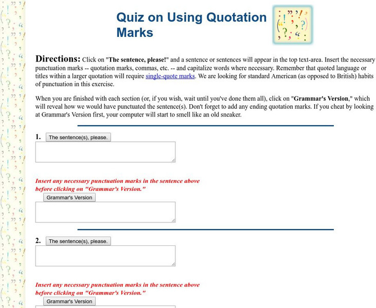Guide to Grammar and Writing: Quiz on Using Quotation Marks Unknown Type Guide to Grammar and Writing: Quiz on Using Quotation Marks Unknown Type