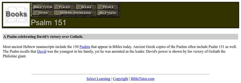 Bible Tutor: Psalm 151 Handout Bible Tutor: Psalm 151 Handout