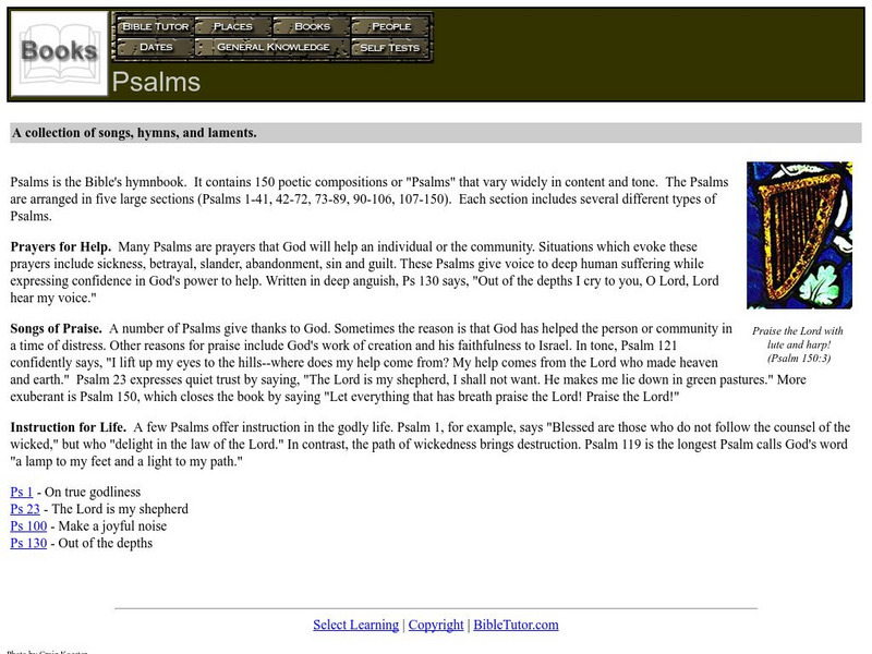 Bible Tutor: Psalms Handout Bible Tutor: Psalms Handout