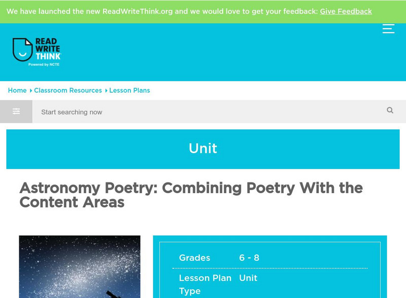 Read Write Think: Astronomy Poetry: Combining Poetry With the Content Areas Lesson Plan Read Write Think: Astronomy Poetry: Combining Poetry With the Content Areas Lesson Plan