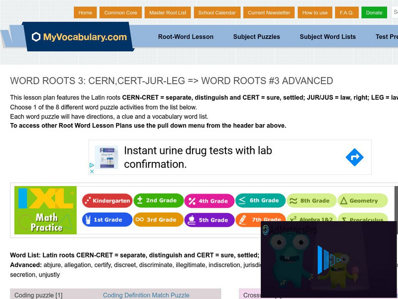 My vocabulary.com: Word Roots Lesson 3: Cern Jur Leg: Word Roots #3 Advanced Lesson Plan