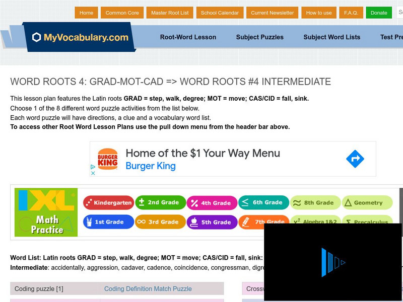 My vocabulary.com: Word Roots Lesson 4: Grad Mot Cad: Word Roots #4 Intermediate Lesson Plan My vocabulary.com: Word Roots Lesson 4: Grad Mot Cad: Word Roots #4 Intermediate Lesson Plan