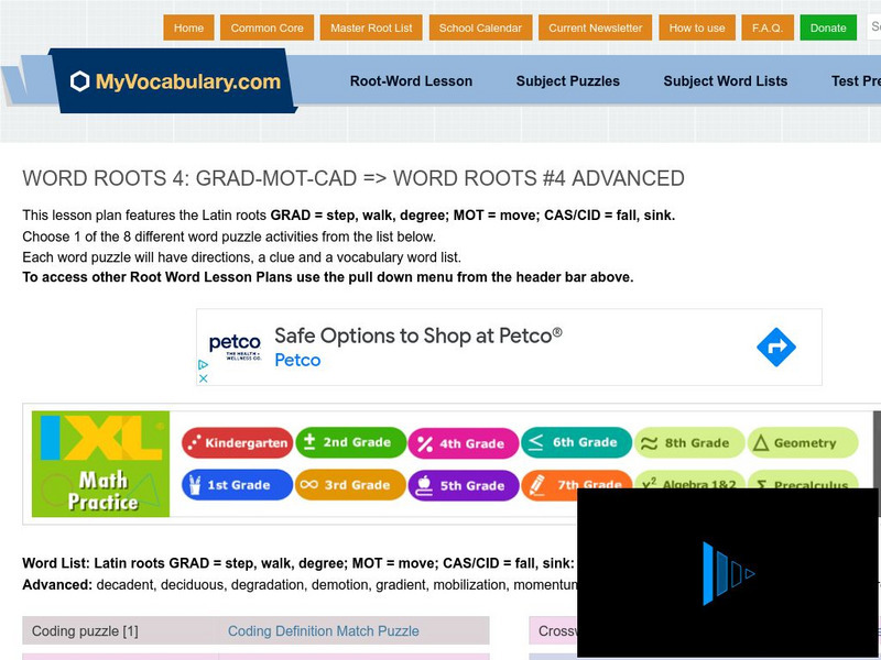 My vocabulary.com: Word Roots Lesson 4: Grad Mot Cad: Word Roots #4 Advanced Lesson Plan My vocabulary.com: Word Roots Lesson 4: Grad Mot Cad: Word Roots #4 Advanced Lesson Plan