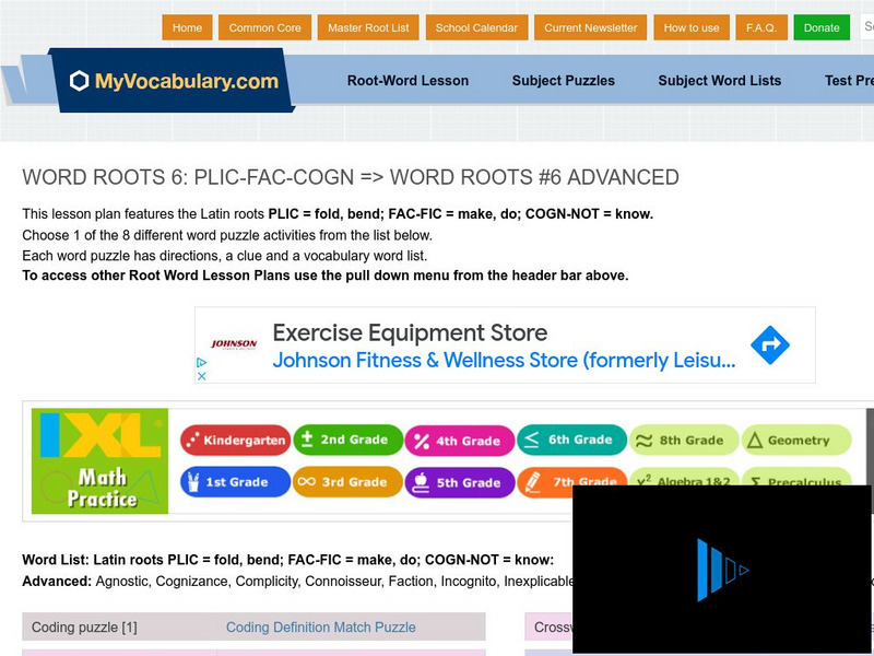 My vocabulary.com: Word Roots Lesson 6: Plic Fac Cogn: Word Roots #6 Advanced Lesson Plan My vocabulary.com: Word Roots Lesson 6: Plic Fac Cogn: Word Roots #6 Advanced Lesson Plan