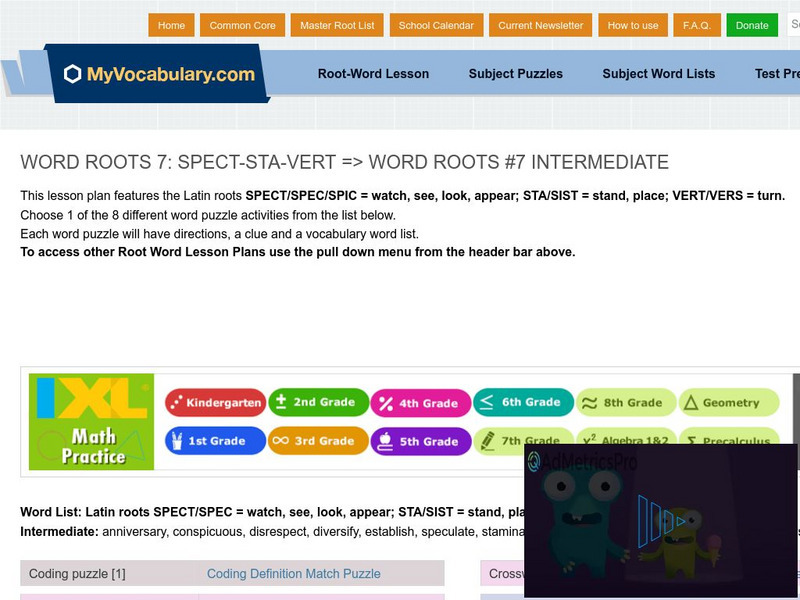 My vocabulary.com: Word Roots Lesson 7:spect Sta Vert: Word Roots #7 Intermediate Lesson Plan My vocabulary.com: Word Roots Lesson 7:spect Sta Vert: Word Roots #7 Intermediate Lesson Plan