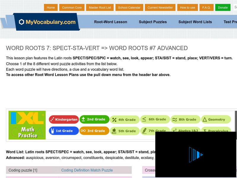 My vocabulary.com: Word Roots Lesson 7: Spect Sta Vert:word Roots #7 Advanced Lesson Plan My vocabulary.com: Word Roots Lesson 7: Spect Sta Vert:word Roots #7 Advanced Lesson Plan