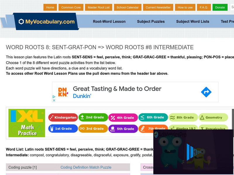 My vocabulary.com: Word Roots Lesson 8:sent Grat Pon:word Roots #8 Intermediate Lesson Plan My vocabulary.com: Word Roots Lesson 8:sent Grat Pon:word Roots #8 Intermediate Lesson Plan