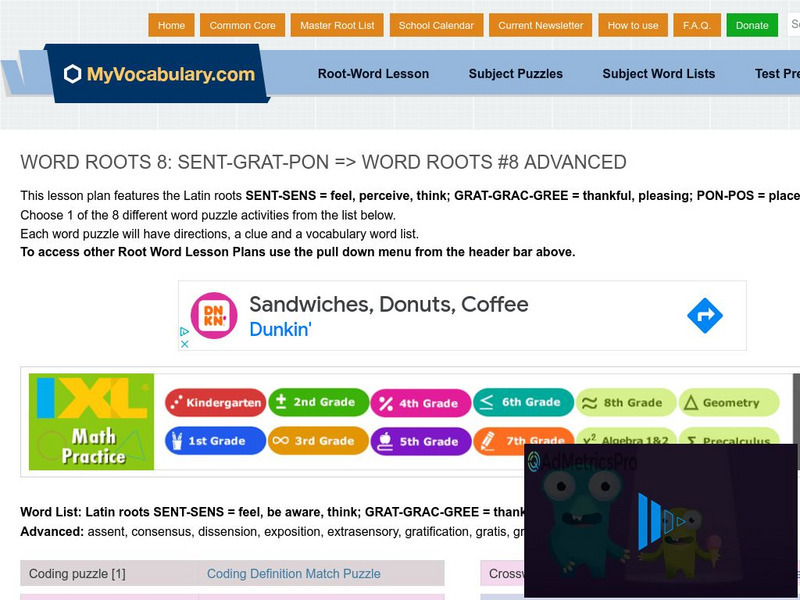 My vocabulary.com: Word Roots Lesson 8: Sent Grat Pon: Word Roots #8 Advanced Lesson Plan My vocabulary.com: Word Roots Lesson 8: Sent Grat Pon: Word Roots #8 Advanced Lesson Plan