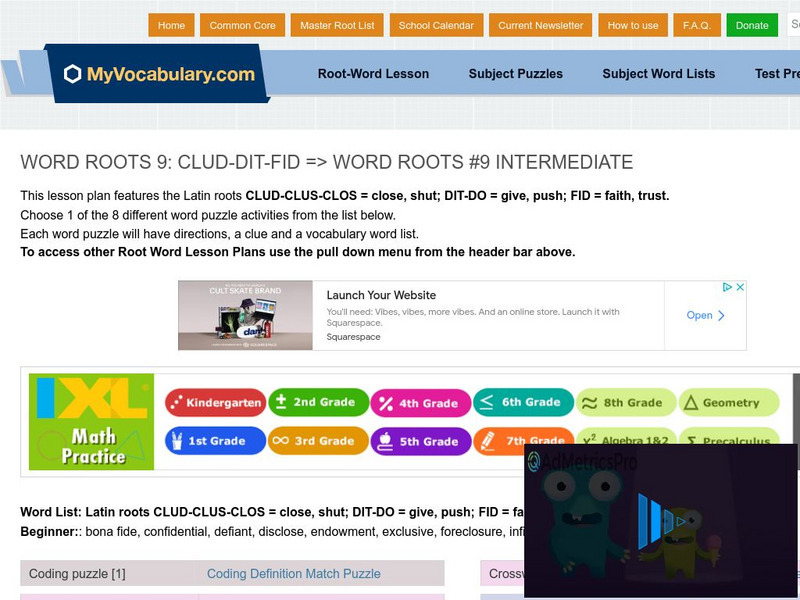 My vocabulary.com: Word Roots Lesson 9: Clud Dit Fid: Word Roots #9 Intermediate Lesson Plan My vocabulary.com: Word Roots Lesson 9: Clud Dit Fid: Word Roots #9 Intermediate Lesson Plan