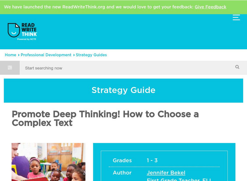 Read Write Think: Promote Deep Thinking! How to Choose a Complex Text Professional Doc Read Write Think: Promote Deep Thinking! How to Choose a Complex Text Professional Doc