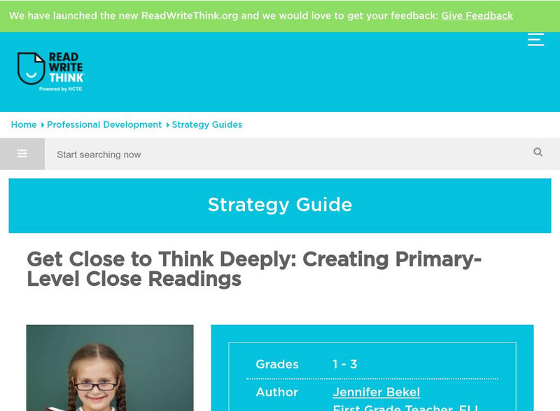 Read Write Think: Get Close to Think Deeply: Creating Primary Level Close Readings Professional Doc Read Write Think: Get Close to Think Deeply: Creating Primary Level Close Readings Professional Doc