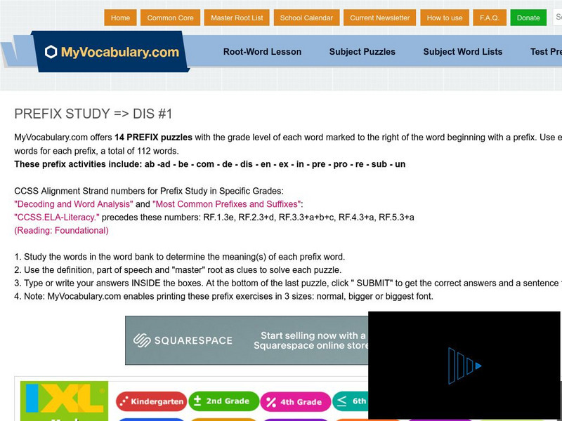 My vocabulary.com: Prefix Study: Dis #1 Lesson Plan My vocabulary.com: Prefix Study: Dis #1 Lesson Plan