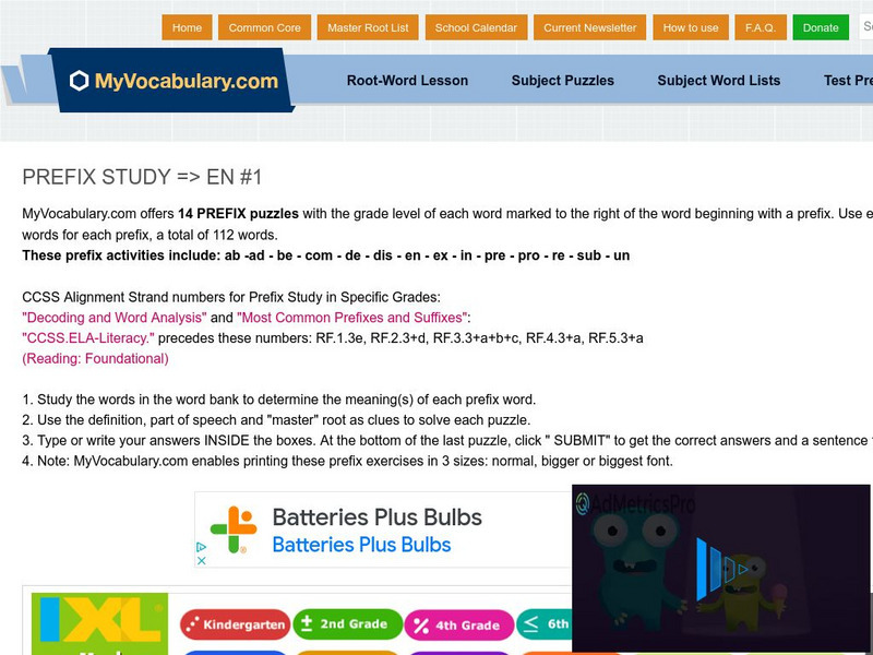 My vocabulary.com: Prefix Study: En #1 Lesson Plan My vocabulary.com: Prefix Study: En #1 Lesson Plan