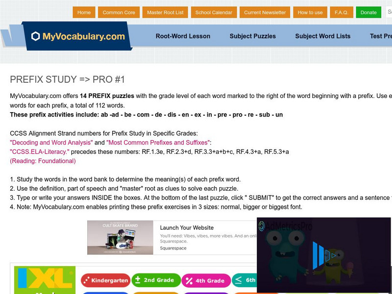 My vocabulary.com: Prefix Study: Pro #1 Lesson Plan My vocabulary.com: Prefix Study: Pro #1 Lesson Plan