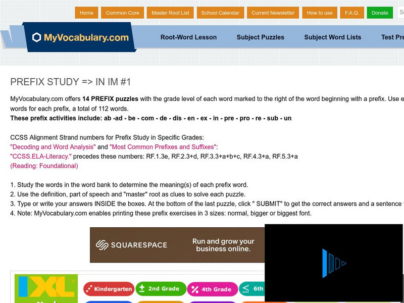 My vocabulary.com: Prefix Study: In Im #1 Lesson Plan My vocabulary.com: Prefix Study: In Im #1 Lesson Plan