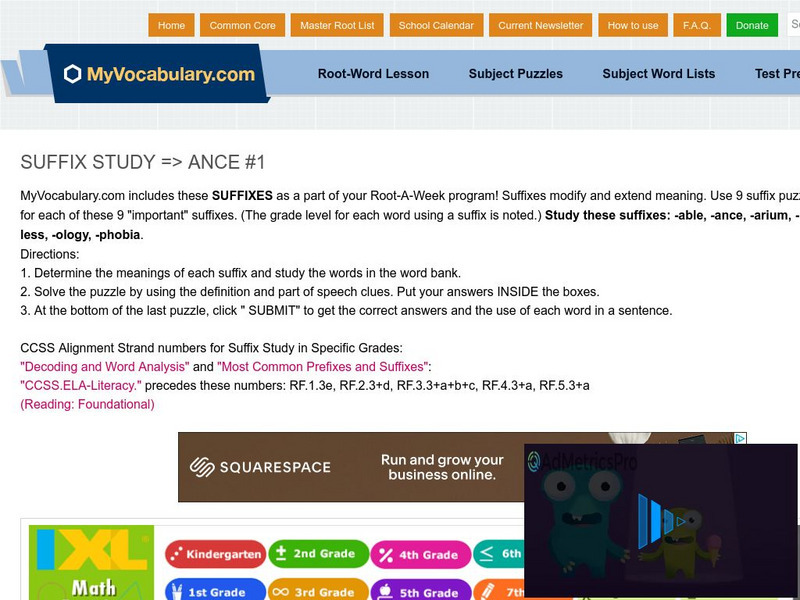 My vocabulary.com: Suffix Study: Ance #1 Lesson Plan My vocabulary.com: Suffix Study: Ance #1 Lesson Plan