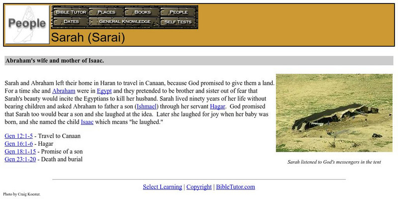 Bible Tutor: Sarah Handout Bible Tutor: Sarah Handout