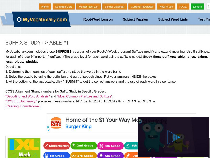 My vocabulary.com: Suffix Study: Able #1 Lesson Plan My vocabulary.com: Suffix Study: Able #1 Lesson Plan