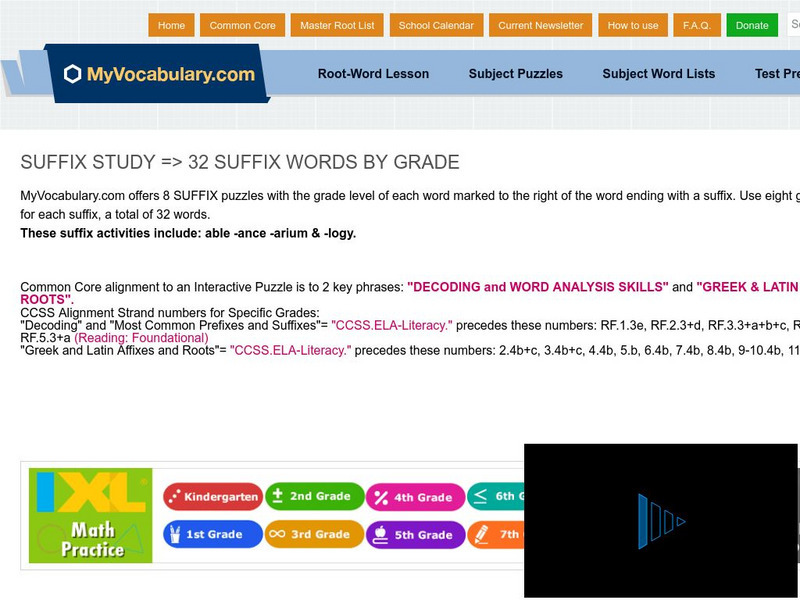 My vocabulary.com: Suffix Study: 32 Suffix Words by Grade Lesson Plan My vocabulary.com: Suffix Study: 32 Suffix Words by Grade Lesson Plan