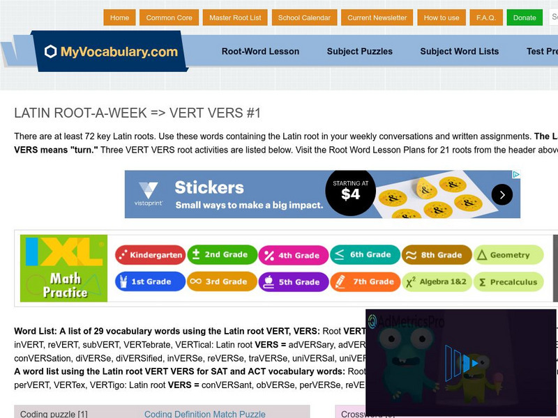 My vocabulary.com: Latin Root a Week: Vert Vers #1 Lesson Plan My vocabulary.com: Latin Root a Week: Vert Vers #1 Lesson Plan