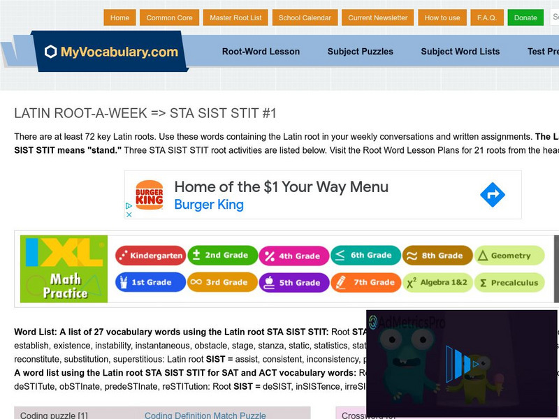 My vocabulary.com: Latin Root a Week: Sta Sist Stit #1 Lesson Plan My vocabulary.com: Latin Root a Week: Sta Sist Stit #1 Lesson Plan