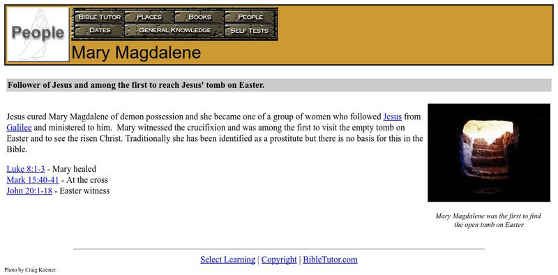 Bible Tutor: Mary Magdalene Handout Bible Tutor: Mary Magdalene Handout